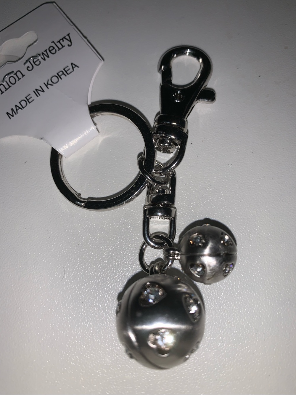 Silver Crystal Ball Keychain Charm